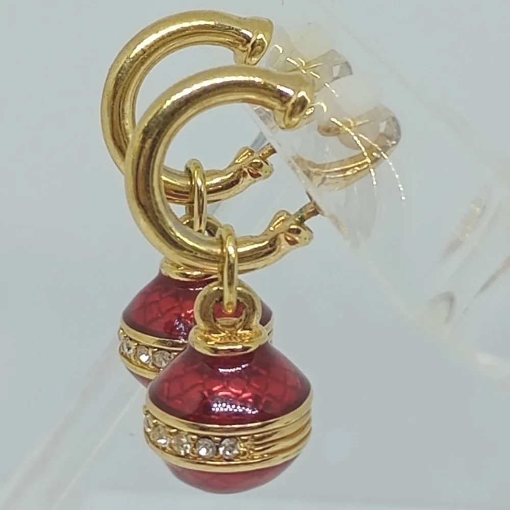 * signed Swarovski red Christmas ornament dangle clip on earrings